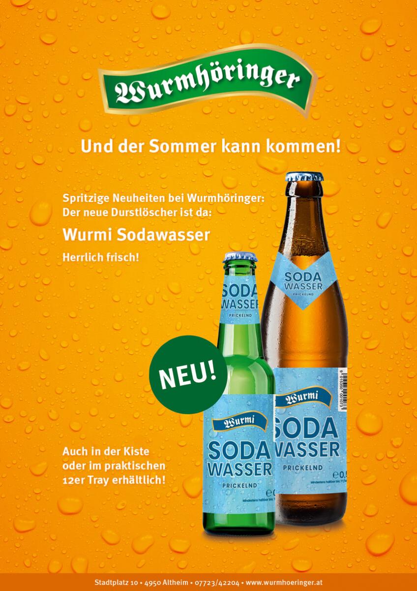Wurmhöringer - Und der Sommer kann kommen! Spritzige Neuheiten bei Wurmhöringer: Der neue Durstlöscher ist da! Wurmi Sodawasser - Herrlich frisch! NEU! Auch in der Kiste oder im praktischen 12er Tray erhältlich!